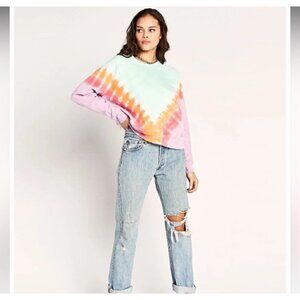NWT Daydreamer Tie Dye Varisty Crew Sweatshirt in Mint Combo - XS